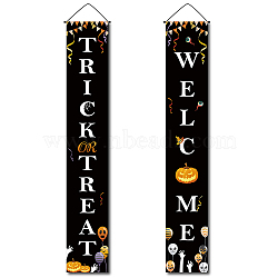Halloween Hanging Polyester Sign for Home Office Front Door Porch Welcome Decorations, Rectangle with Word Trick Treat Welcome, Halloween Themed Pattern, 180x30cm, 2pcs/set(HJEW-WH0011-20C)