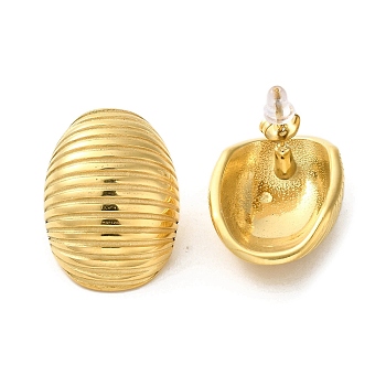 304 Stainless Steel Stud Earrings, Grooved Oval, Real 18K Gold Plated, 30x21mm