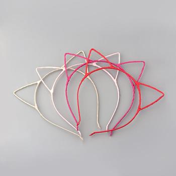 Hair Accessories Iron Kitten Hair Band Findings, with Polyester Ribbon, Cat Ears, Mixed Color, 113~124mm