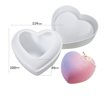 Heart DIY Food Grade Silicone Molds, For DIY Cake Chocolate Bakeware, White, 114x110x49mm, Inner Diameter: 104x90x47mm