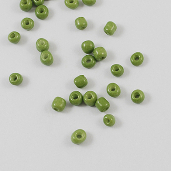 8/0 3mm Baking Paint Glass Seed Beads Loose Spacer Beads, Olive Drab, 3mm, Hole: 1mm, about 962pcs/50g