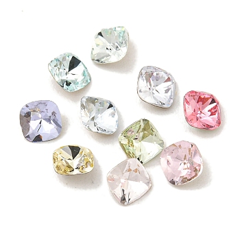 Glass Rhinestone Cabochons, Flat Back & Back Plated, Faceted, Square, Mixed Color, 4x4x2mm