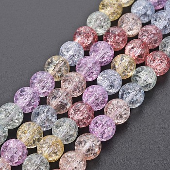 Crackle Glass Beads Strands, Dyed & Heated, Round, Colorful, 8mm, Hole: 1.2mm, about 50~51pcs/strand, 15.35 inch(39cm)
