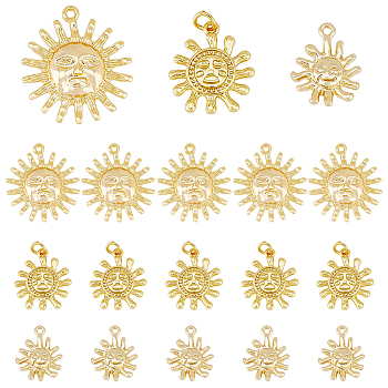18Pcs 3 Style Brass Pendants, Sun, Real 18K Gold Plated, 15.5~22x12~19x2.2~3mm, Hole: 1~1.2mm, 6pcs/style