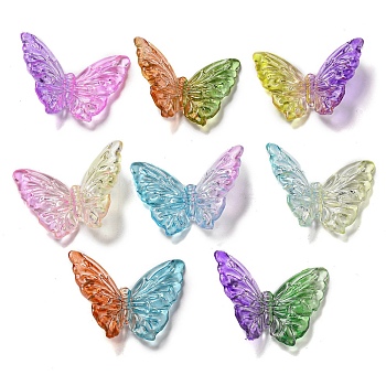 Two Tone Transparent Acrylic Beads, Butterfly, Mixed Color, 28x37.5x8.5mm, Hole: 1mm