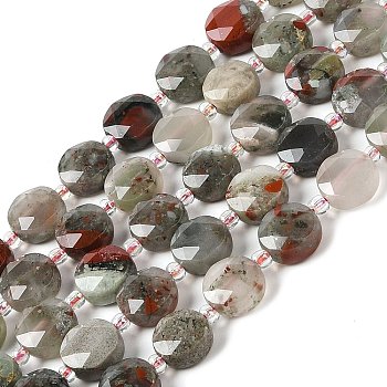 Natural Bloodstone Bead Strands, Faceted, Flat Round, 10~10.5x10.5~11x5.5~6mm, Hole: 1mm, about 29pcs/strand, 14.76 inch(37.5cm)