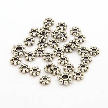 Tibetan Style Alloy Daisy Spacer Beads, Lead Free & Cadmium Free, Snowflake, Antique Silver, 4x1.5mm, Hole: 1mm, about 11410pcs/1000g