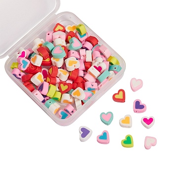 100Pcs Handmade Polymer Clay Beads, Heart, Mixed Color, 10x5mm