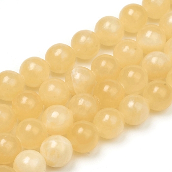 Natural Yellow Jade Beads Strands, Round, 10mm, Hole: 1.2mm, about 39pcs/Strand, 15.16 inch(38.5cm)