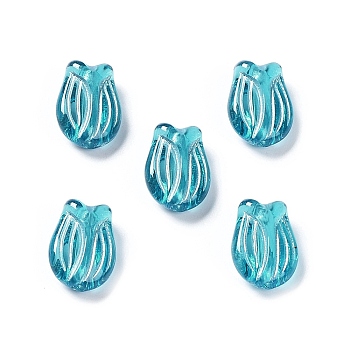 Plating Transparent Acrylic Beads, Metal Enlaced, Tulip, Dark Turquoise, 16x11.5x7mm, Hole: 2mm, about 670pcs/500g