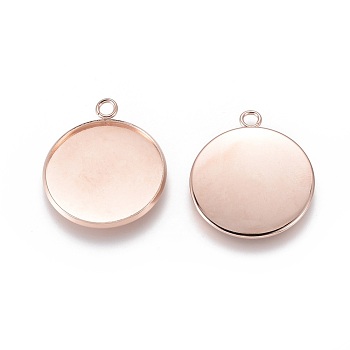 304 Stainless Steel Pendant Cabochon Settings, Plain Edge Bezel Cups, Flat Round, Rose Gold, Tray: 25mm, 31x27x2mm, Hole: 3mm