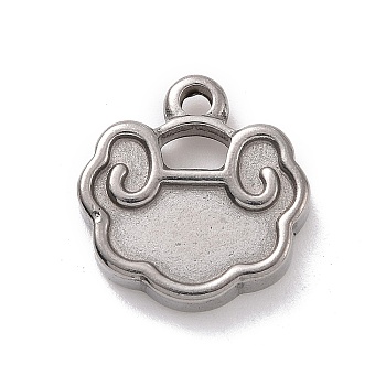 304 Stainless Steel Pendants, Auspicious Clouds Lock, Stainless Steel Color, 13.5x13x3mm, Hole: 1.3mm