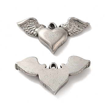 Valentine's Day 304 Stainless Steel Pendants, Heart with Wing Charm, Stainless Steel Color, 15x28x4mm, Hole: 1.2mm