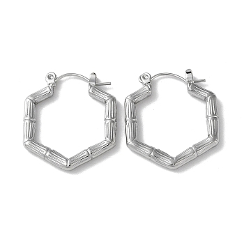 304 Stainless Steel Hoop Earrings, Hexagon, Stainless Steel Color, 25x22.5x3mm