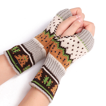 Acrylic Fiber Yarn Knitting Fingerless Gloves, Christmas Tree Pattern Winter Warm Gloves with Thumb Hole, Dark Gray, 205x80mm