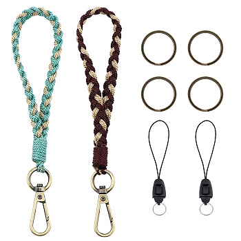 2Pcs Boho Macrame Wristlet Keychain Keying, Handmade Braided Tassel Wrist Lanyard with Portable Anti-Lost Mobile Rope for Women, Coconut Brown, 19cm, 2 colors, 1pc/color