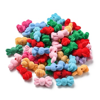 Flocky Acrylic Beads, Rabbit, Mixed Color, 25x14.5x11mm, Hole: 2.5mm