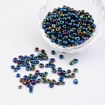 6/0 Electroplated Iris Round Glass Seed Beads, Colorful, 4mm, Hole: 1mm, about 495pcs/50g