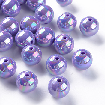 Opaque Acrylic Beads, AB Color Plated, Round, Medium Purple, 16x15mm, Hole: 2.8mm, about 220pcs/500g