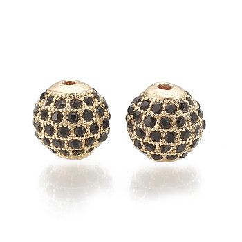 Alloy Bead, with Rhinestone, Round, Jet, Golden, 9.5x9.5mm, Hole: 1.5mm
