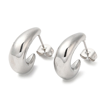 304 Stainless Steel Arch Stud Earrings, Half Hoop Earrings, Stainless Steel Color, 17x6mm