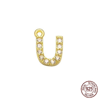 Real 18K Gold Plated 925 Sterling Silver Micro Pave Clear Cubic Zirconia Charms, Initial Letter, Letter U, 8.5x6x1.5mm, Hole: 0.9mm