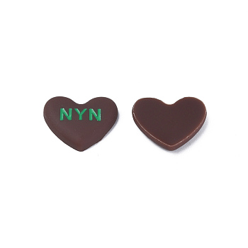 Acrylic Enamel Cabochons, Heart with Word NYN, Coconut Brown, 20x23x5mm
