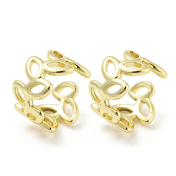 Hollow Leafy Branch Brass Cuff Earrings, Non Piercing Earrings, Real 18K Gold Plated, 13.5x8.5x14.5mm