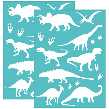 Self-Adhesive Silk Screen Printing Stencil, for Painting on Wood, DIY Decoration T-Shirt Fabric, Turquoise, Dinosaur Pattern, 195x140mm