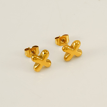 Chunk Letter 304 Stainless Steel Stud Earrings for Women, Real 18K Gold Plated, Letter X, 7.5~8.5x5~10.5mm