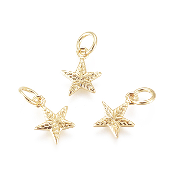 Brass Micro Pave Cubic Zirconia Charms, with Jump Rings, Star, Clear, Golden, 9.5x8x1.2mm, Jump Rings: 3mm Inner Diameter