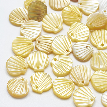 Yellow Shell Charms, Shell, 9.5~10.5x10~11x2~3mm, Hole: 1mm