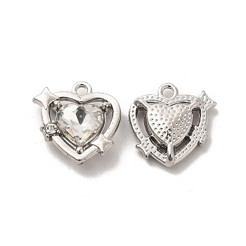 Glass Heart Pendants, with Platinum Alloy Finding, Long-Lasting Plated, Cadmium Free & Lead Free, Clear, 16x16x5mm, Hole: 1.6mm