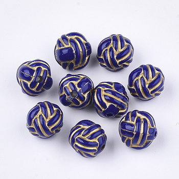 Plating Acrylic Beads, Metal Enlaced, Round, Dark Blue, 11x10x10mm, Hole: 1.5mm, about 770pcs/500g