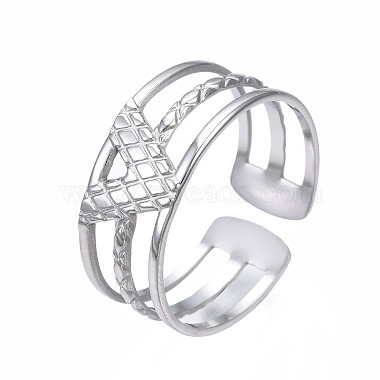 304 Stainless Steel Initial Letter V Open Cuff Ring(RJEW-T023-42P)-3