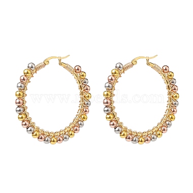 2 Pair 2 Color Round Brass Braided Bead Hoop Earrings(EJEW-JE05080)-5