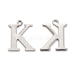 Tarnish Resistant 304 Stainless Steel Alphabet Charms, Stainless Steel Color, Letter.K, 12x10x1mm, Hole: 1mm(STAS-H122-K-P)
