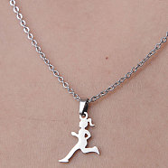 201 Stainless Steel Running Girl Pendant Necklace, Stainless Steel Color, 17.72 inch(45cm)(NJEW-OY001-30)