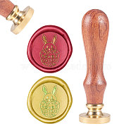 DIY Scrapbook, Brass Wax Seal Stamp and Wood Handle Sets, Rabbit, Golden, 8.9x2.5cm, Stamps: 25x14.5mm(AJEW-WH0100-170)