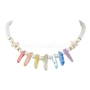 Dyed Natural Crackle Quartz Crystal Bid Necklaces for Women, Shell Pearl Beads Necklaces, 16.06 inch(40.8cm)(NJEW-JN04667)