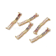 Brass Micro Pave Colorful Cubic Zirconia Pendants, Rectangle Bar, Golden, 27x5x2mm, Hole: 0.8mm(KK-I658-10G)