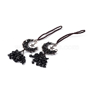 Natural Black Agate Moon with Chips Tassel Pendant Decorations, with Rack Plating Red Copper Plated Brass Findings, Cadmium Free & Lead Free, 205~208mm(G-L524-07R-B01)