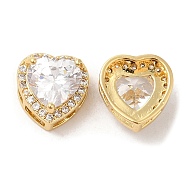 Brass and Clear Cubic Zirconia Pendants, Heart, Real 18K Gold Plated, 11x10.5x6.5mm, Hole: 1.6mm(ZIRC-Q202-02G)
