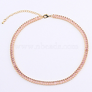 Cubic Zirconia Classic Tennis Necklace, Golden Brass Rectangle Link Chain Necklaces, Pink, 12.99 inch(33cm)(HW0475-07)