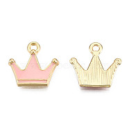 Alloy Pendants, with Enamel, Light Gold, Crown, Pink, 15x16x2.5mm, Hole: 2mm(ENAM-S119-060B)