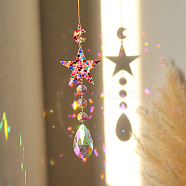 K9 Glass Big Pendant Decorations, Hanging Sun Catchers, Crystal Teardrop Prism Rainbow Maker for Ceiling Chandelier, Window, Garden, Star, 370~420mm(PW-WG81003-03)