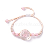Handmade Dry Pressed Flower Link Bracelet for Girl Women, Babysbreath Glass Cover Beads Adjustable Bracelet, Pink, Inner Diameter: 5/8~ 3-1/8 inch(1.5~7.9cm)(BJEW-C004-01H)