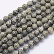 Natural Map Stone/Picasso Stone/Picasso Jasper Beads Strands, Round, 8~8.5mm, Hole: 1mm, about 49pcs/strand, 15.7 inch(40cm)(G-G697-F03-8mm)
