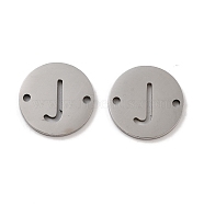 201 Stainless Steel Hollow Flat Round Links, Letter Connector Charms, Stainless Steel Color, Letter J, 12x1mm, Hole: 1.2mm(FIND-R149-03J-P)