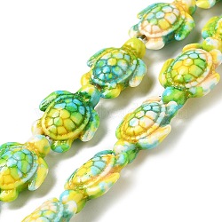 Synthetic Turquoise Dyed Beads Strands, Fuel Injection Effect, Sea Turtle, Green Yellow, 17~18x14~14.5x7mm, Hole: 1.6mm, about 22~23pcs/strand, 14.96''~15.35''(38~39cm)(G-P507-05A)